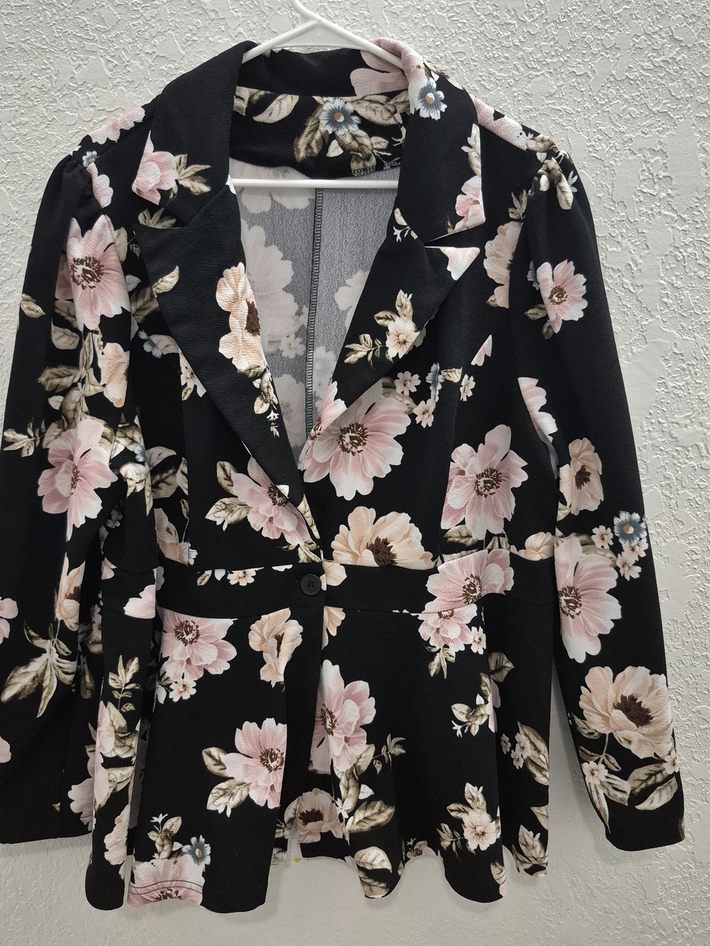 SHEIN Black Blazer with Pink Floral Print